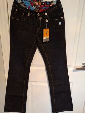 LAkademiks Blue Bootcut Jeans with‎ Skull Accent